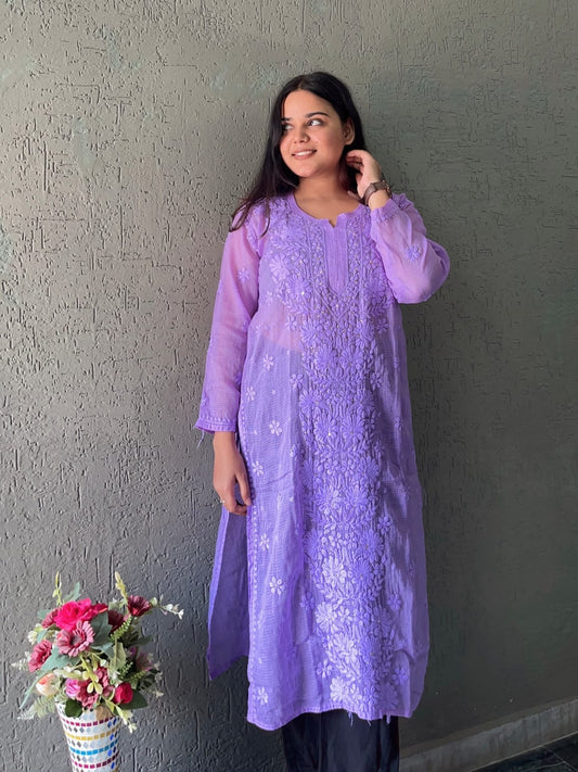 Kota Doria Designer Chikankari Kurti for Women