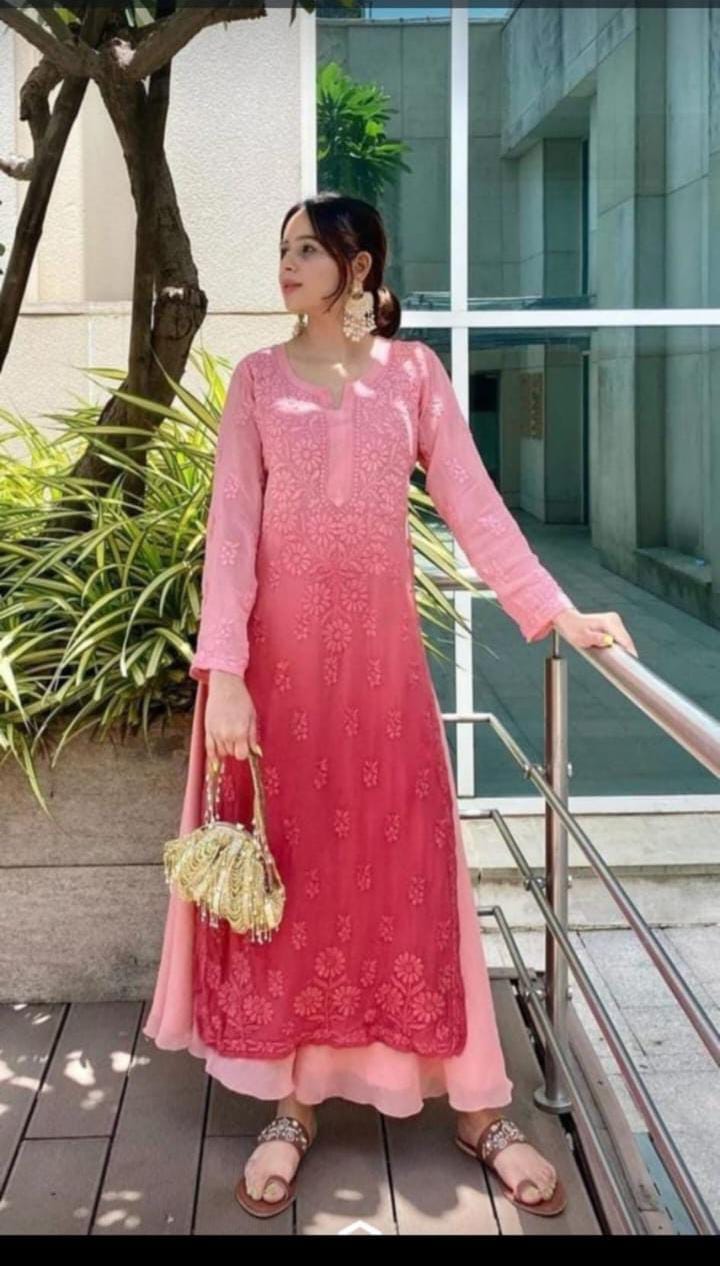 Viscose Georgette Dual Shade Chikankari Kurti