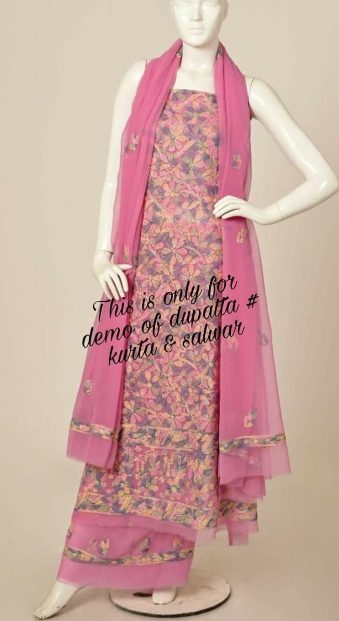 Chikankari Suit Set | Resham Thread Best Quality | Kurta/Bottom/Dupatta (unstitched)