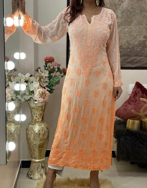 Authentic Chikankari Elegance Dyed Viscose Kurti