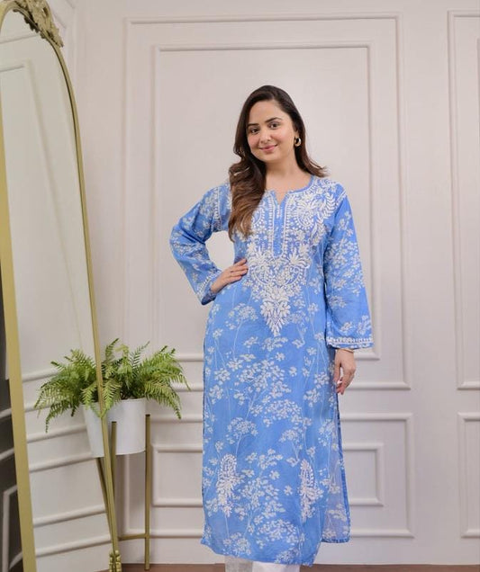 Butter Soft Mulmul Cotton Chikankari Kurti