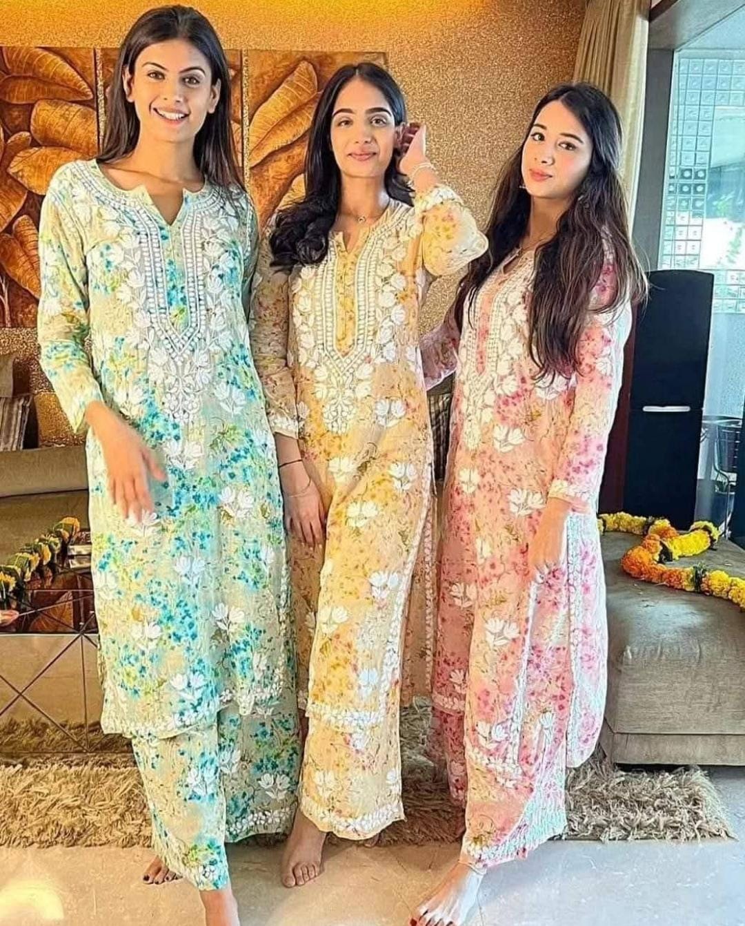 Soft Mul Cotton Co-Ord Set with Intricate Green Chikankari