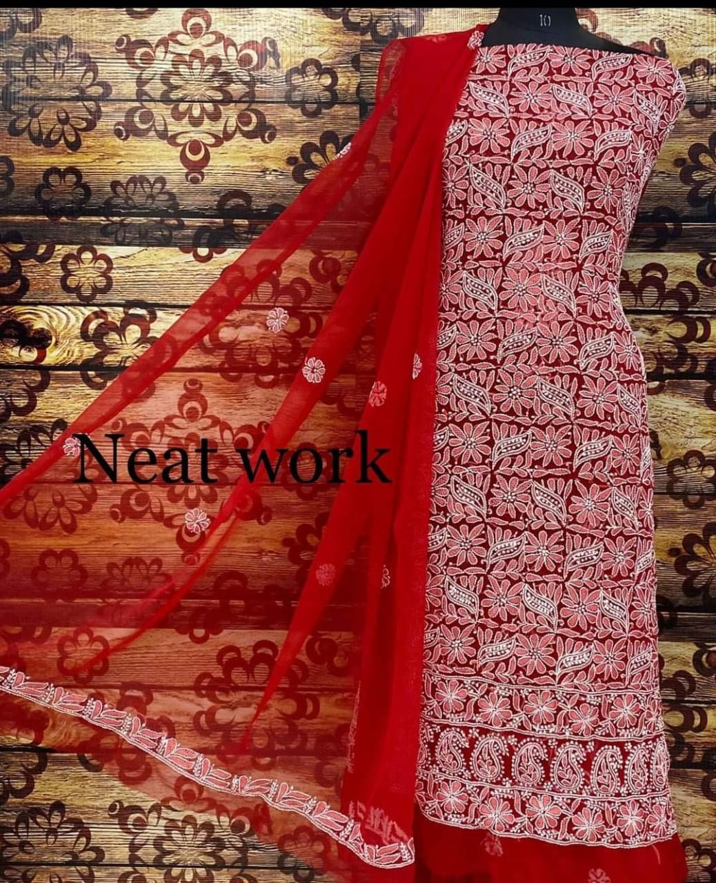 Buy Bright Colors Chikankari Suit Set Chiffon Fabric.