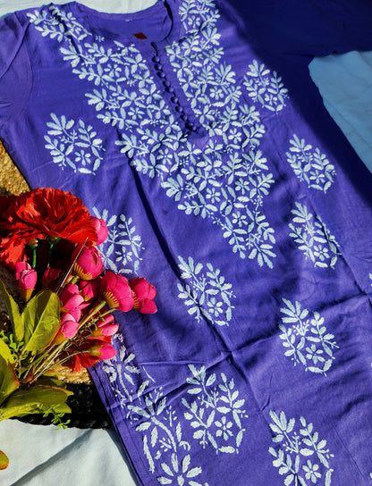 New Modal Chikankari Kurti Elegant Knee Long Length.