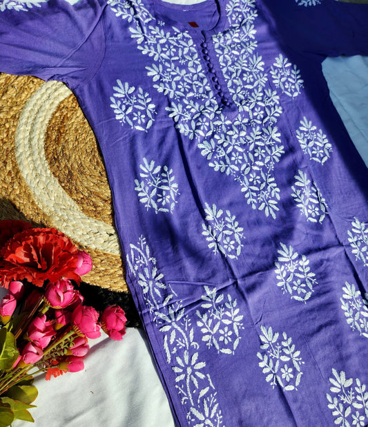 New Modal Chikankari Kurti Elegant Knee Long Length.