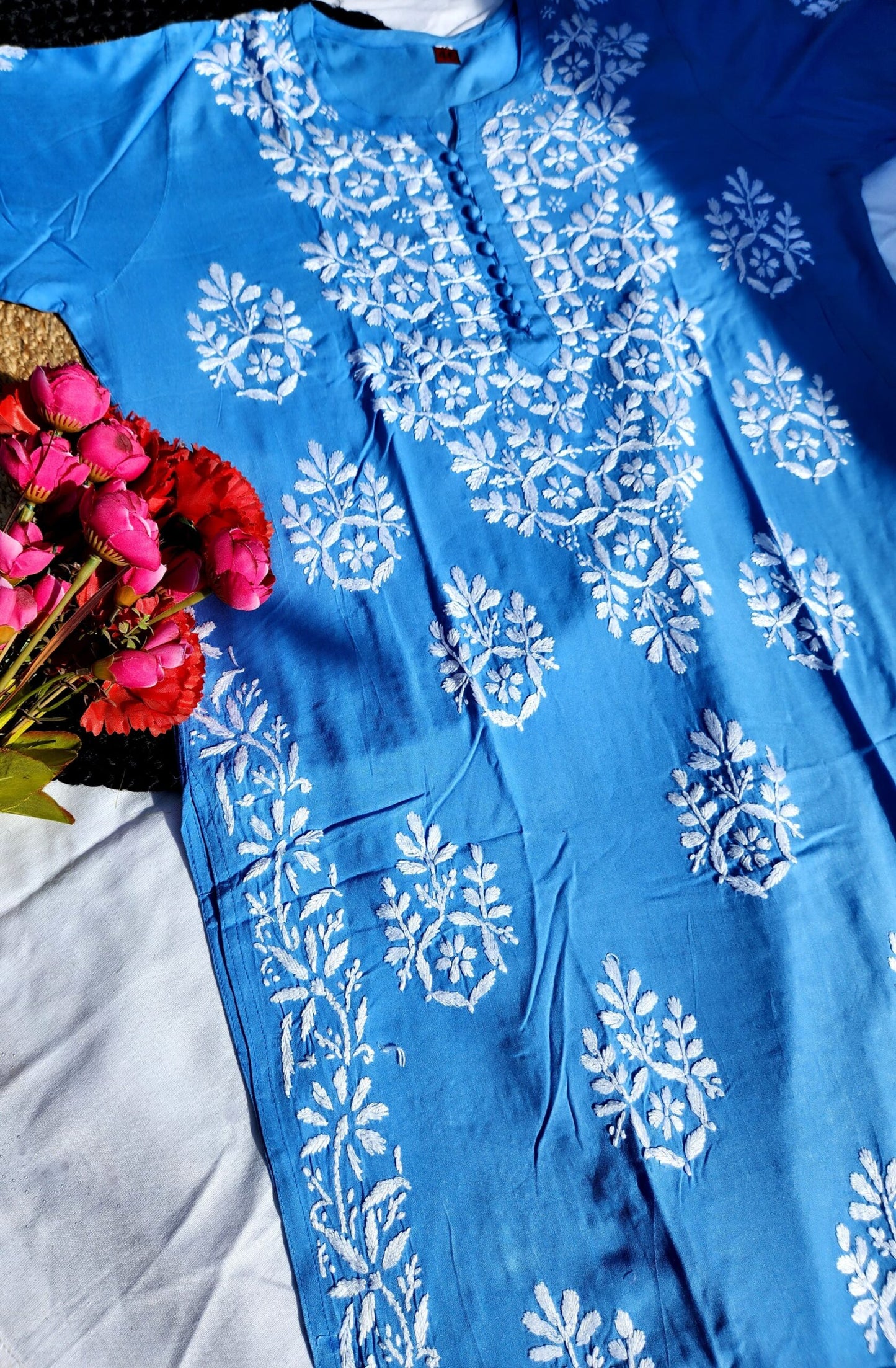 New Modal Chikankari Kurti Elegant Knee Long Length.