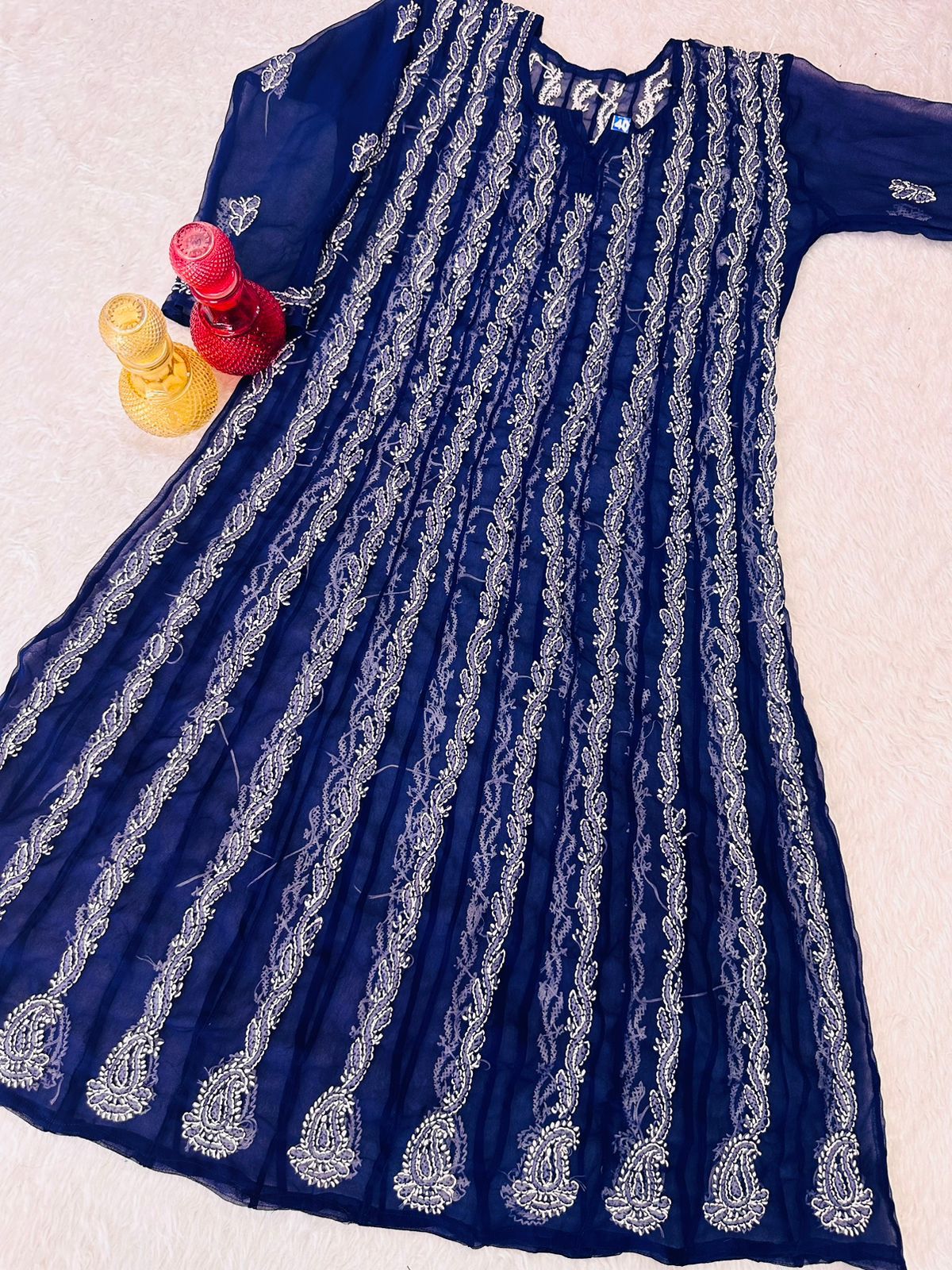 Graceful Hand work Chikankari Anarkali Gown full length anarkali georgette.