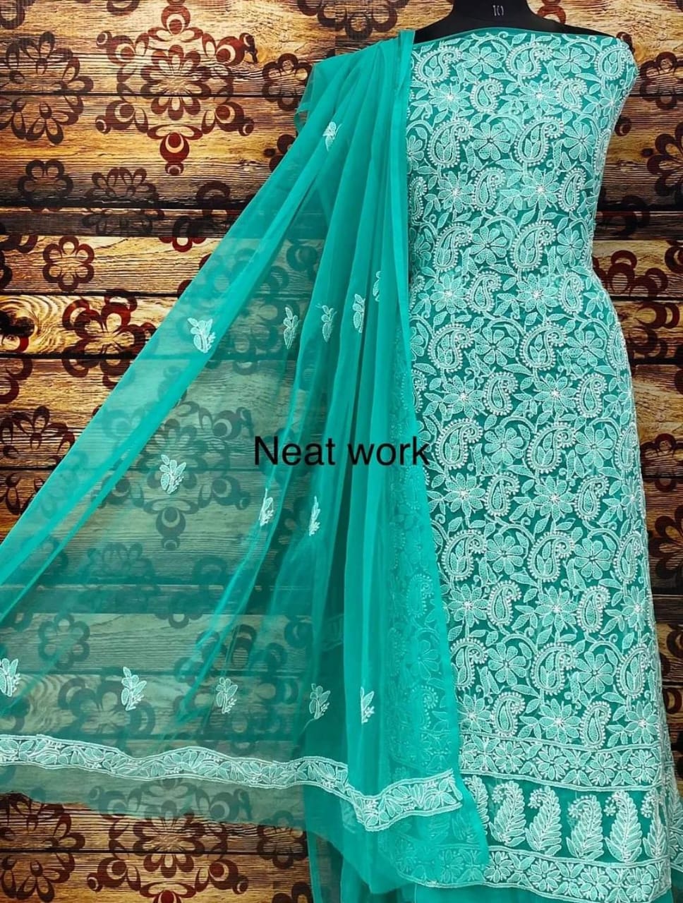 Buy Bright Colors Chikankari Suit Set Chiffon Fabric.