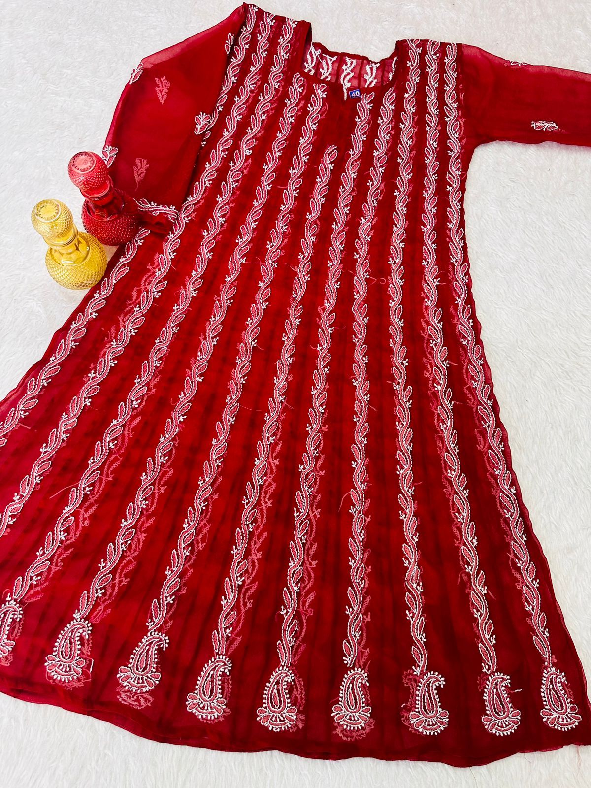 Graceful Hand work Chikankari Anarkali Gown full length anarkali georgette.