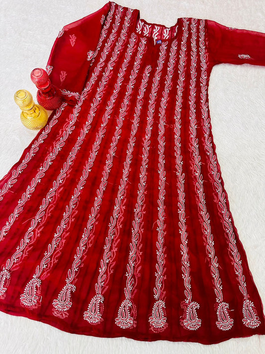 Graceful Hand work Chikankari Anarkali Gown full length anarkali georgette.