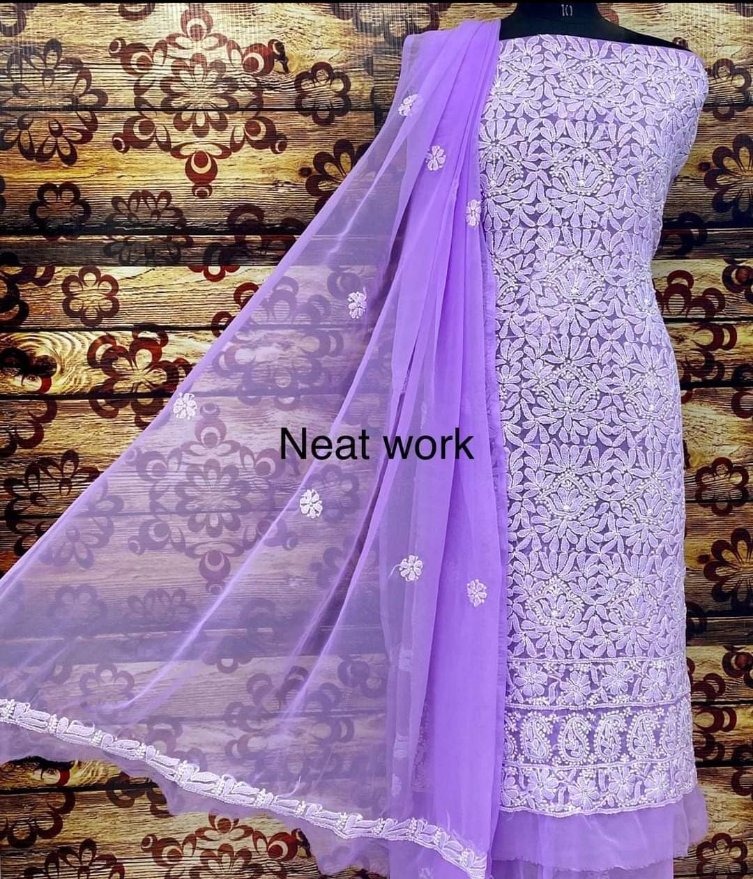 Buy Bright Colors Chikankari Suit Set Chiffon Fabric.