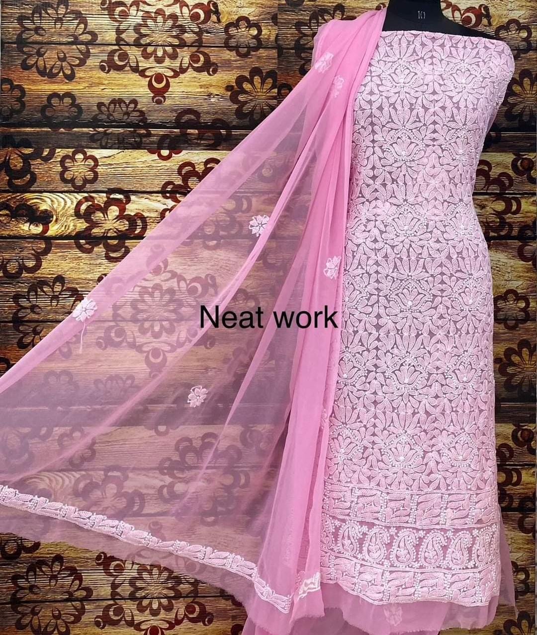 Buy Bright Colors Chikankari Suit Set Chiffon Fabric.