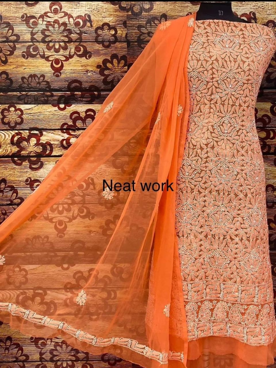 Buy Bright Colors Chikankari Suit Set Chiffon Fabric.