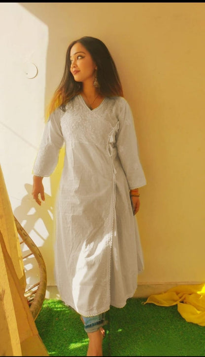 Angrakha Kurti | Beautiful Angrakha Style Chikankari Kurti.