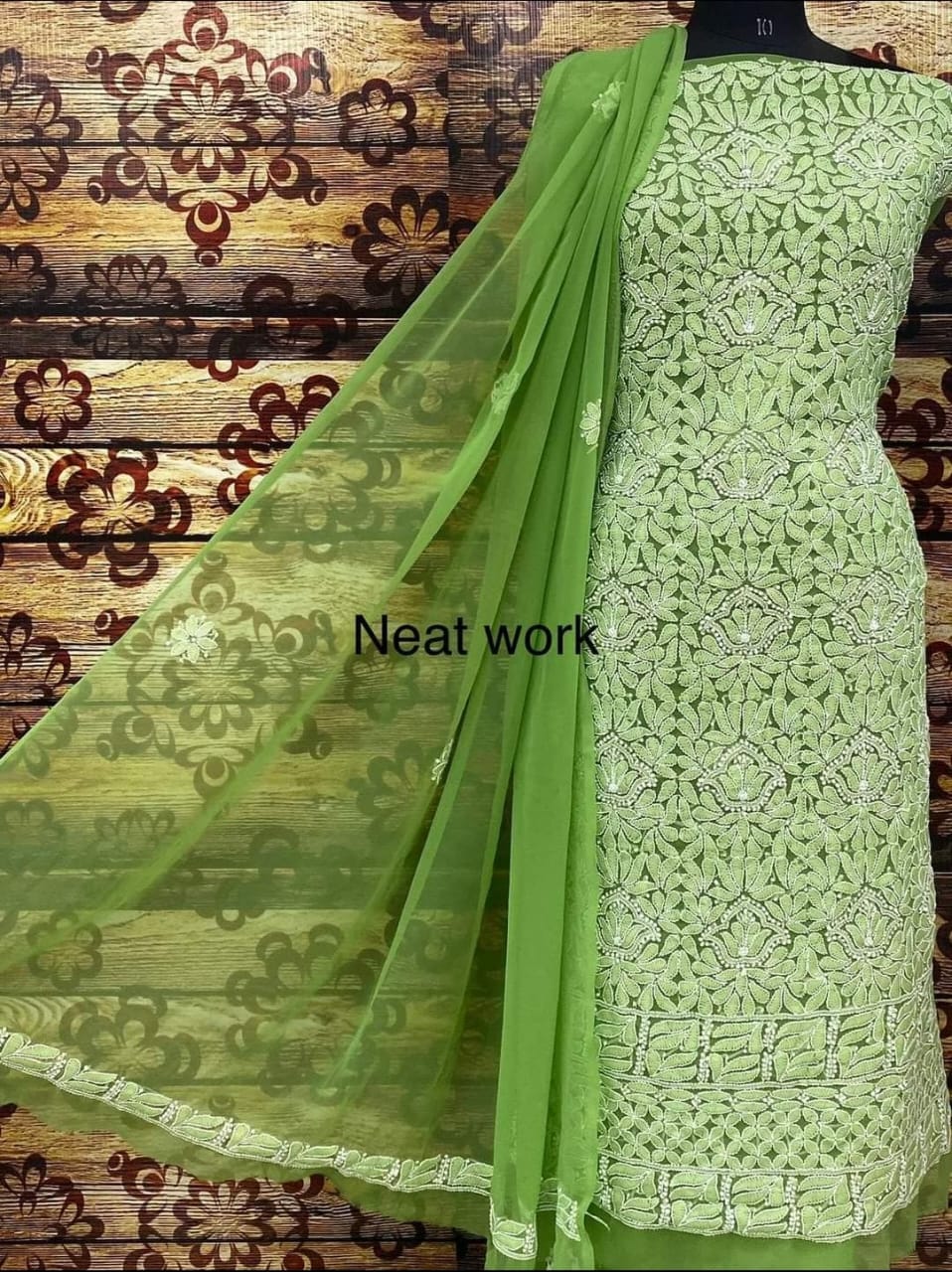 Buy Bright Colors Chikankari Suit Set Chiffon Fabric.