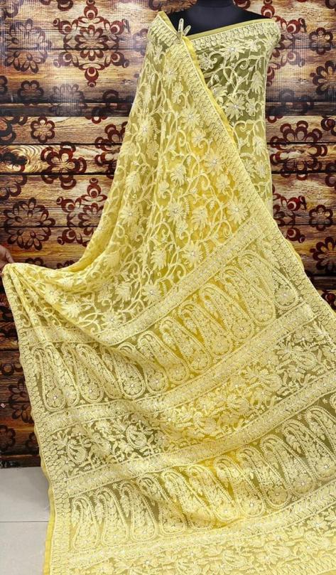 Chikankari Saree | Pure Chiffon Beautiful Motifs Full Jaal Chikankari Saree