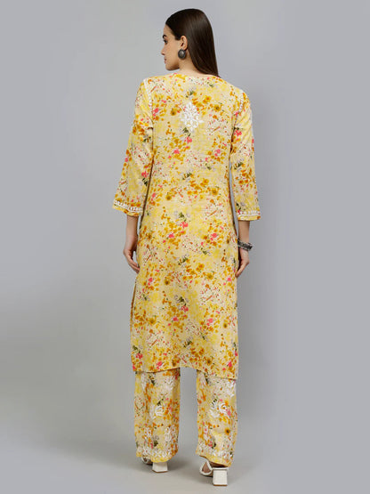 Sun-Kissed Outfit Featuring Detailed Threadwork on Soft Fabric Palazzo Set