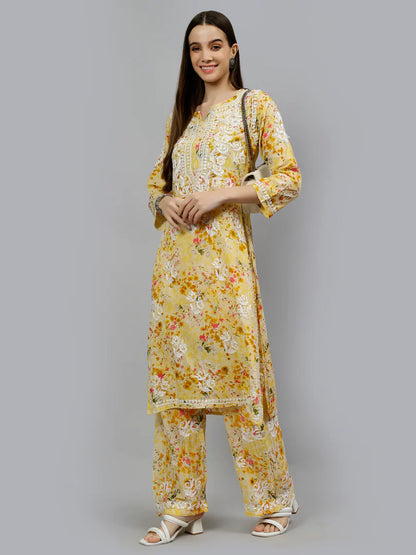 Sun-Kissed Outfit Featuring Detailed Threadwork on Soft Fabric Palazzo Set