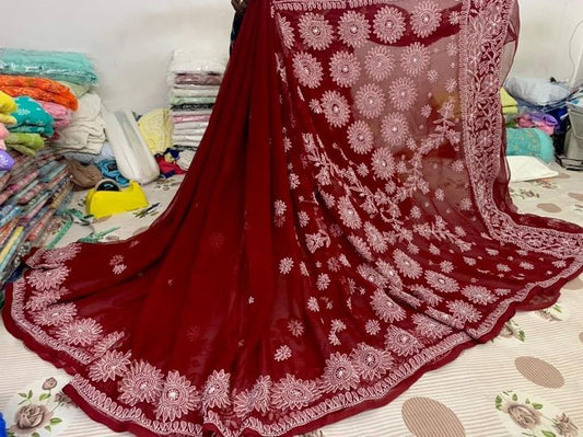Elegant Chiffon Chikankari Saree with Blouse