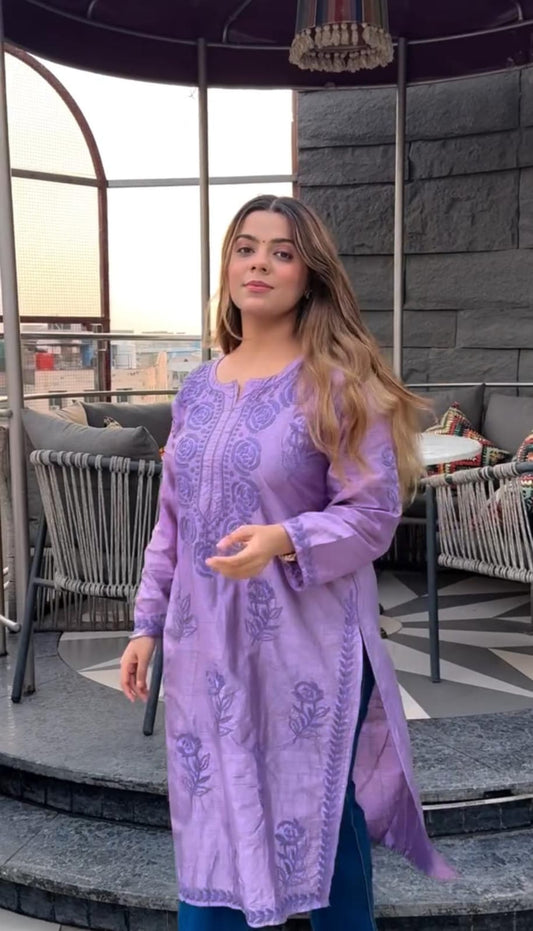 Chanderi Silk Kurti- Authentic Chikankari