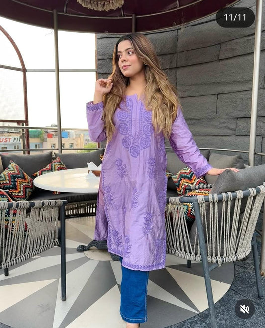 Chanderi Silk Kurti- Authentic Chikankari
