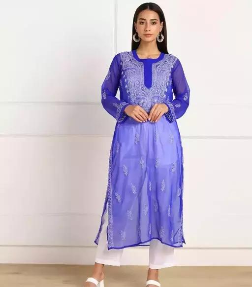 Chikankari Kurti | Pretty Gala Booti Chikankari Kurti.
