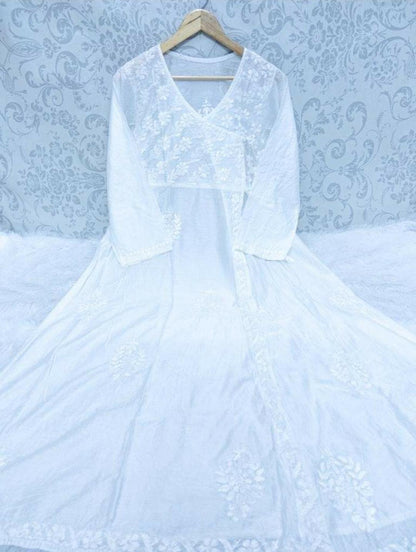 Admirable Quality Chikankari Angrakha full length with adjustable string