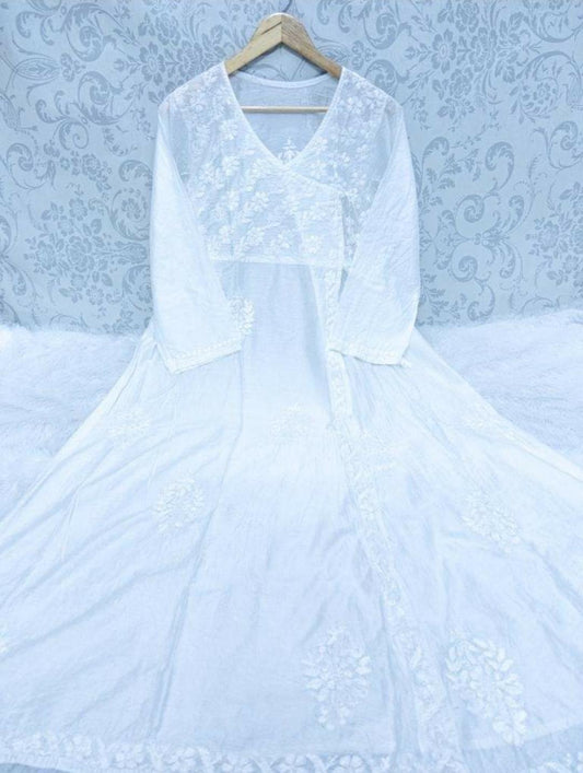 Admirable Quality Chikankari Angrakha full length with adjustable string