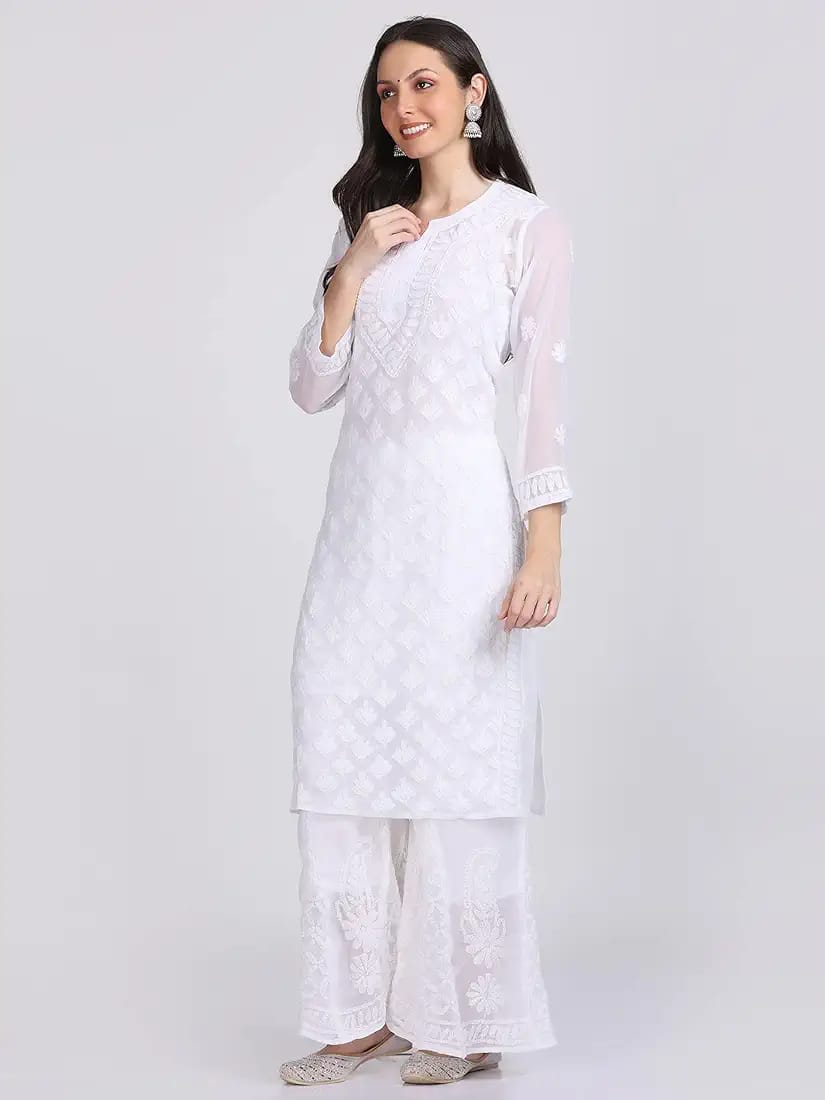 Beautiful Lucknowi Fashion Georgette Chikankari Fancy Dual Shade Sharara Set With Kurta/ Dupatta/ Sharara