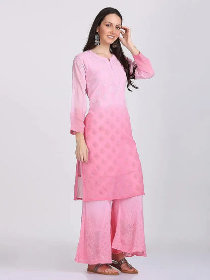 Beautiful Lucknowi Fashion Georgette Chikankari Fancy Dual Shade Sharara Set With Kurta/ Dupatta/ Sharara