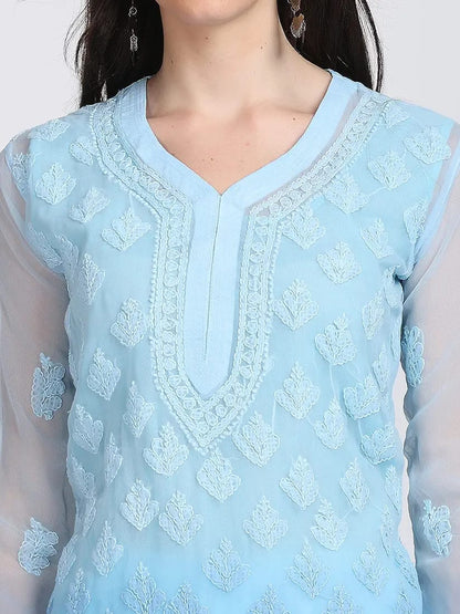 Beautiful Lucknowi Fashion Georgette Chikankari Fancy Dual Shade Sharara Set With Kurta/ Dupatta/ Sharara