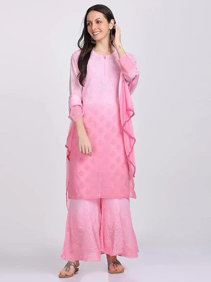 Beautiful Lucknowi Fashion Georgette Chikankari Fancy Dual Shade Sharara Set With Kurta/ Dupatta/ Sharara