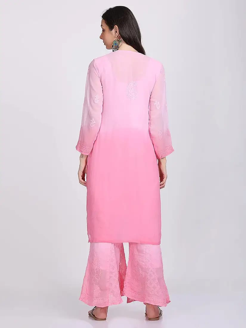 Beautiful Lucknowi Fashion Georgette Chikankari Fancy Dual Shade Sharara Set With Kurta/ Dupatta/ Sharara