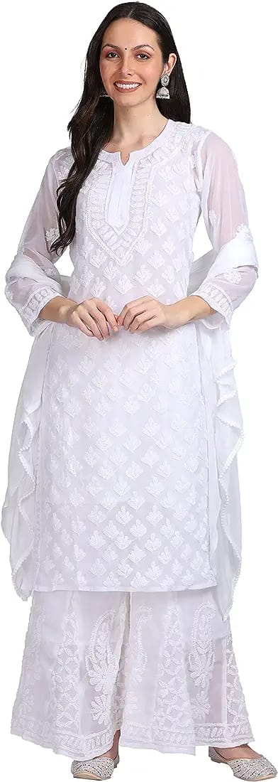 Beautiful Lucknowi Fashion Georgette Chikankari Fancy Dual Shade Sharara Set With Kurta/ Dupatta/ Sharara