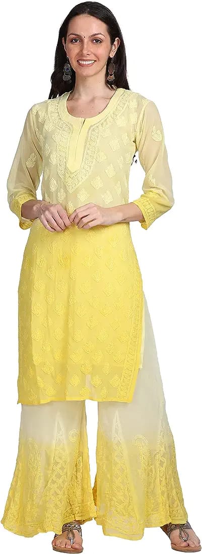 Beautiful Lucknowi Fashion Georgette Chikankari Fancy Dual Shade Sharara Set With Kurta/ Dupatta/ Sharara