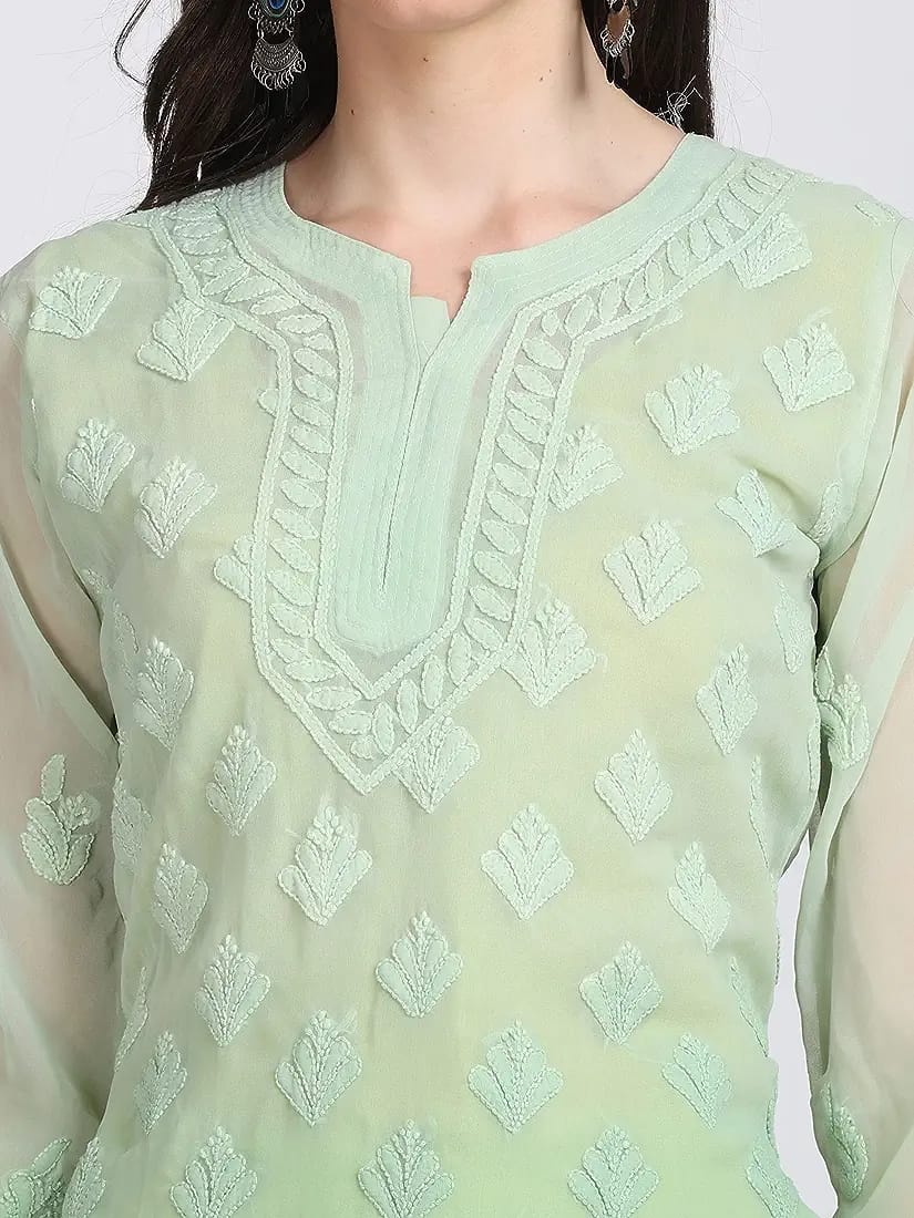 Beautiful Lucknowi Fashion Georgette Chikankari Fancy Dual Shade Sharara Set With Kurta/ Dupatta/ Sharara