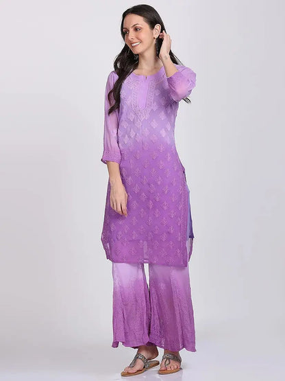 Beautiful Lucknowi Fashion Georgette Chikankari Fancy Dual Shade Sharara Set With Kurta/ Dupatta/ Sharara