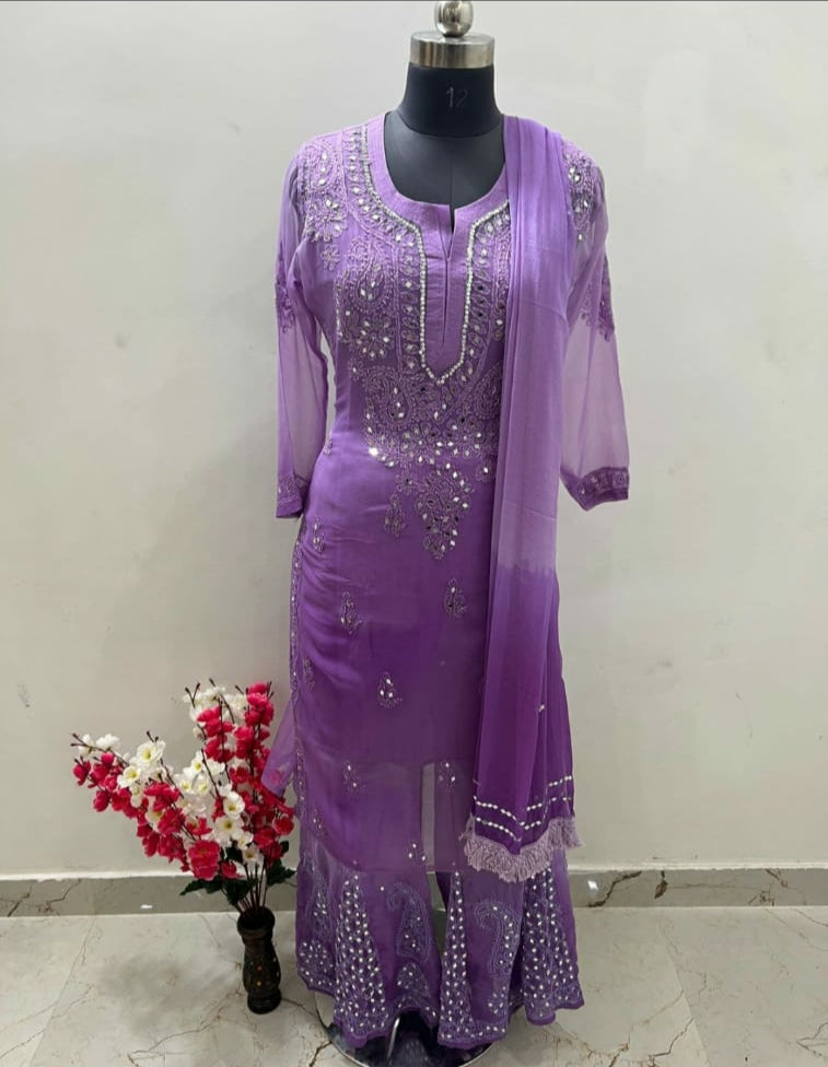 Beautiful Mirror gala booti Chikankari set