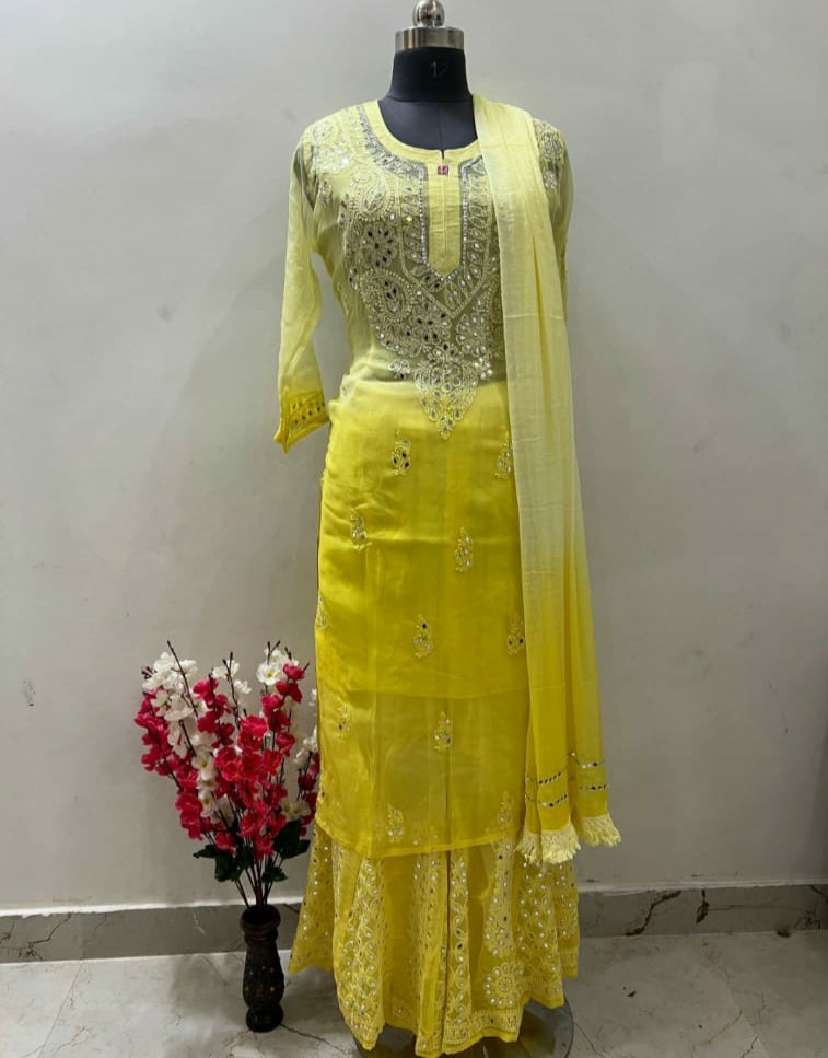 Beautiful Mirror gala booti Chikankari set