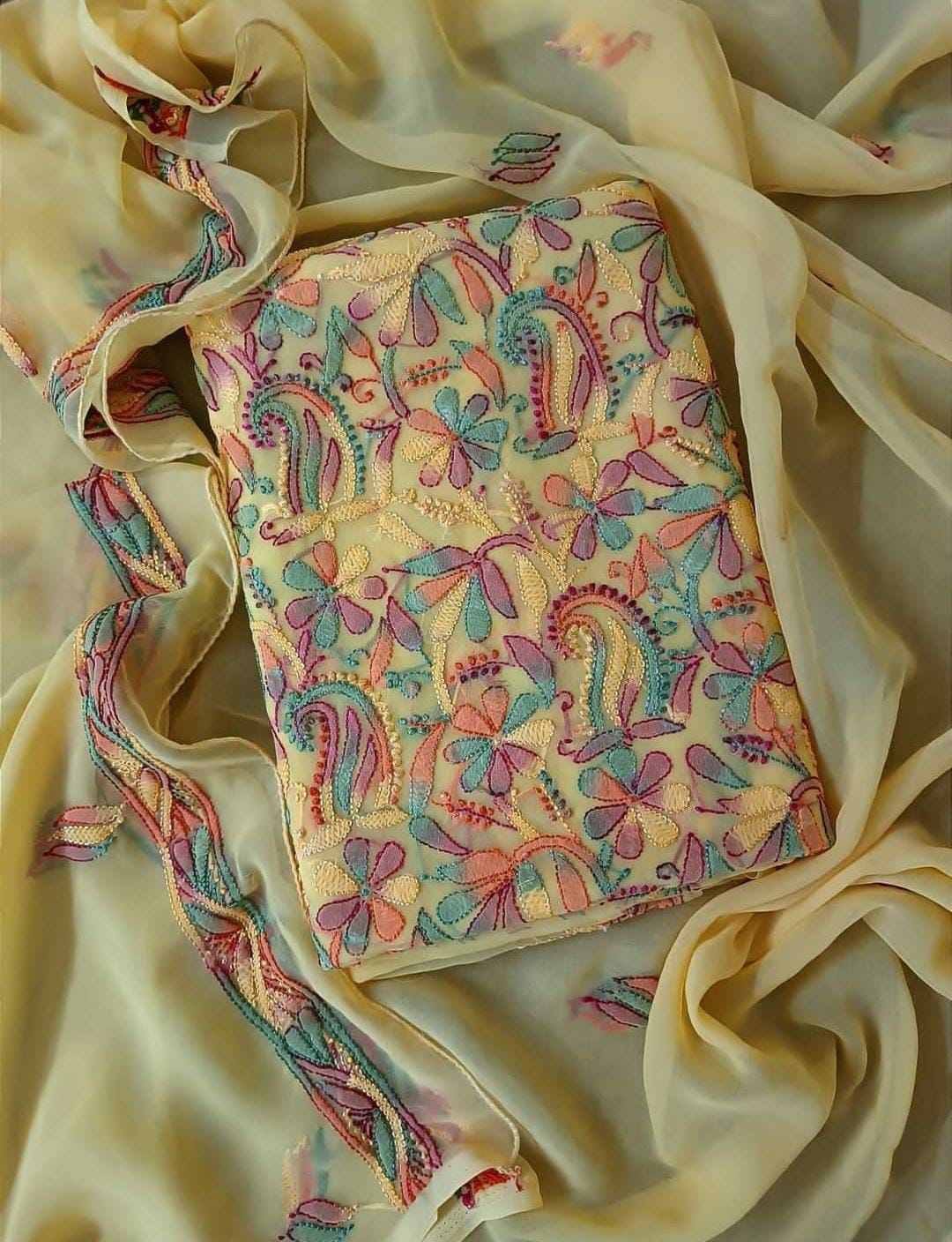 Chikankari Suit Set | Resham Thread Best Quality | Kurta/Bottom/Dupatta (unstitched)