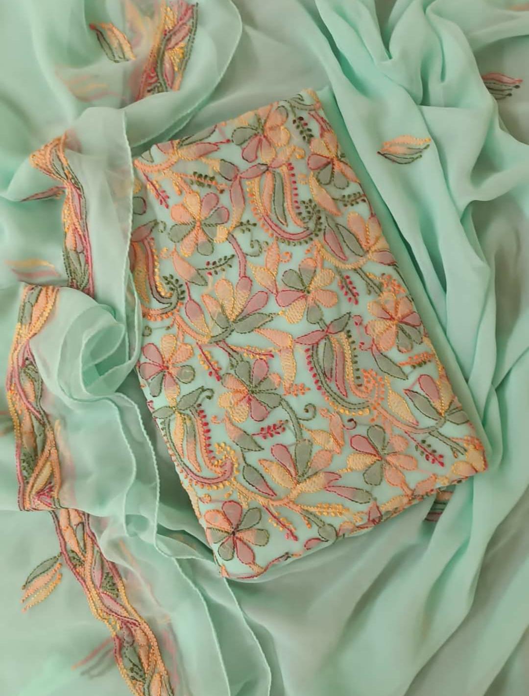 Chikankari Suit Set | Resham Thread Best Quality | Kurta/Bottom/Dupatta (unstitched)