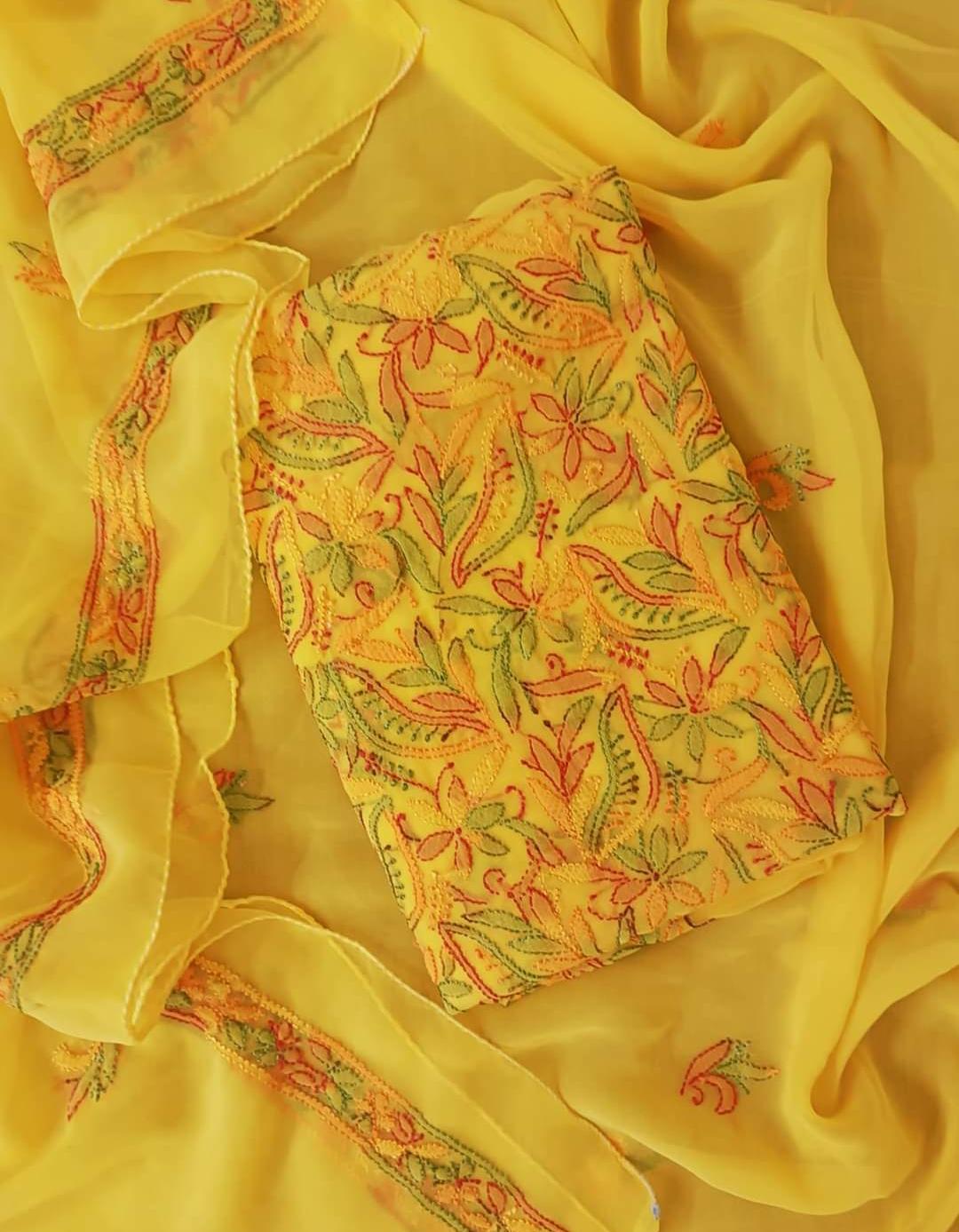 Chikankari Suit Set | Resham Thread Best Quality | Kurta/Bottom/Dupatta (unstitched)