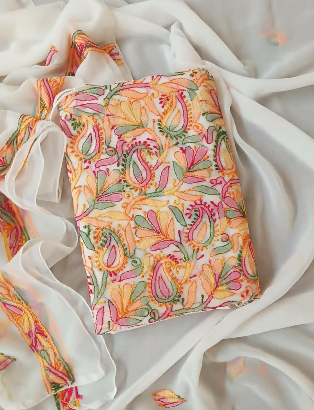 Chikankari Suit Set | Resham Thread Best Quality | Kurta/Bottom/Dupatta (unstitched)