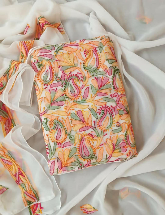 Chikankari Suit Set | Resham Thread Best Quality | Kurta/Bottom/Dupatta (unstitched)