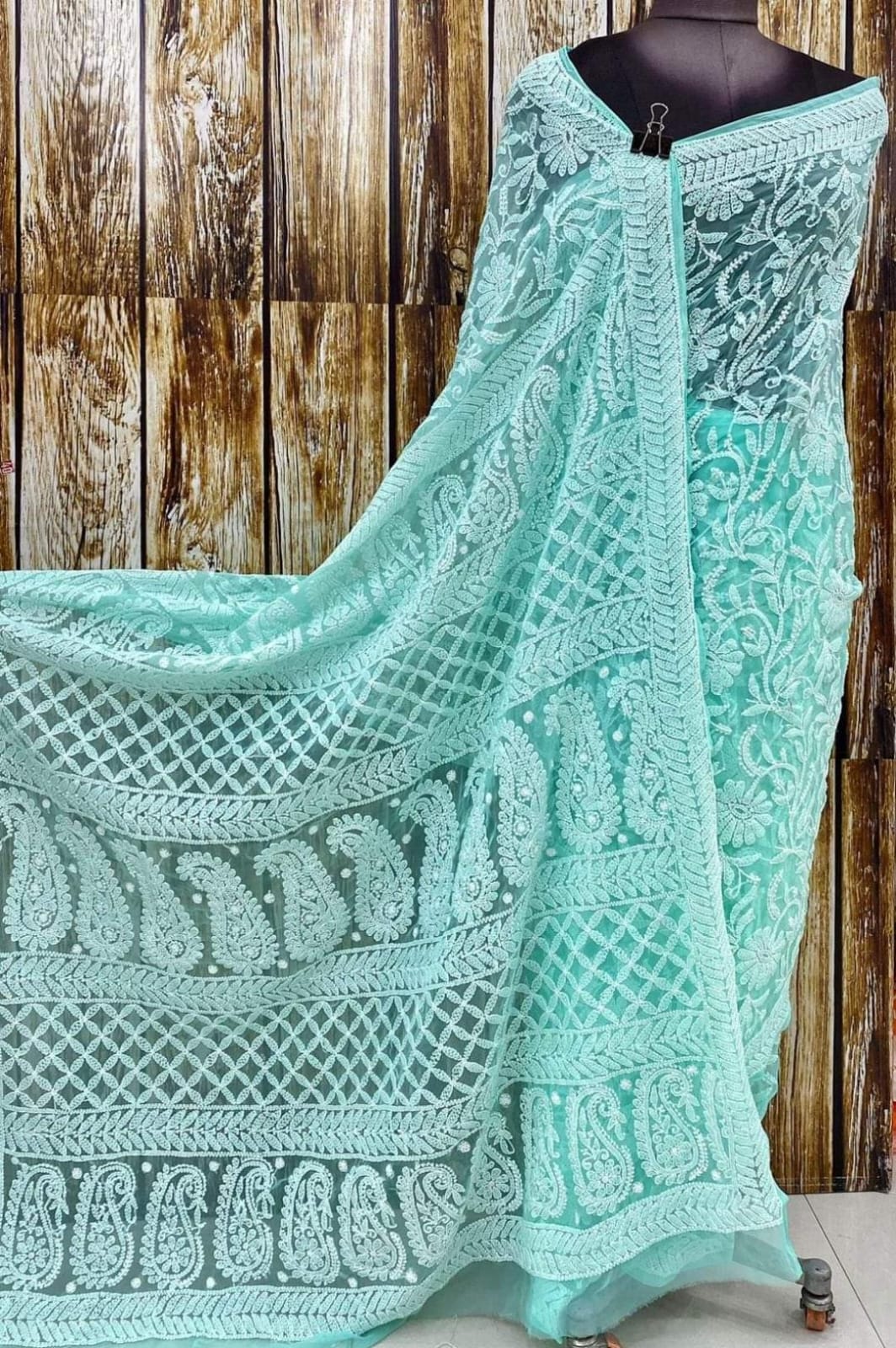 Buy Chiffon Chikankari Saree Beautiful Dense Motifs Palla.