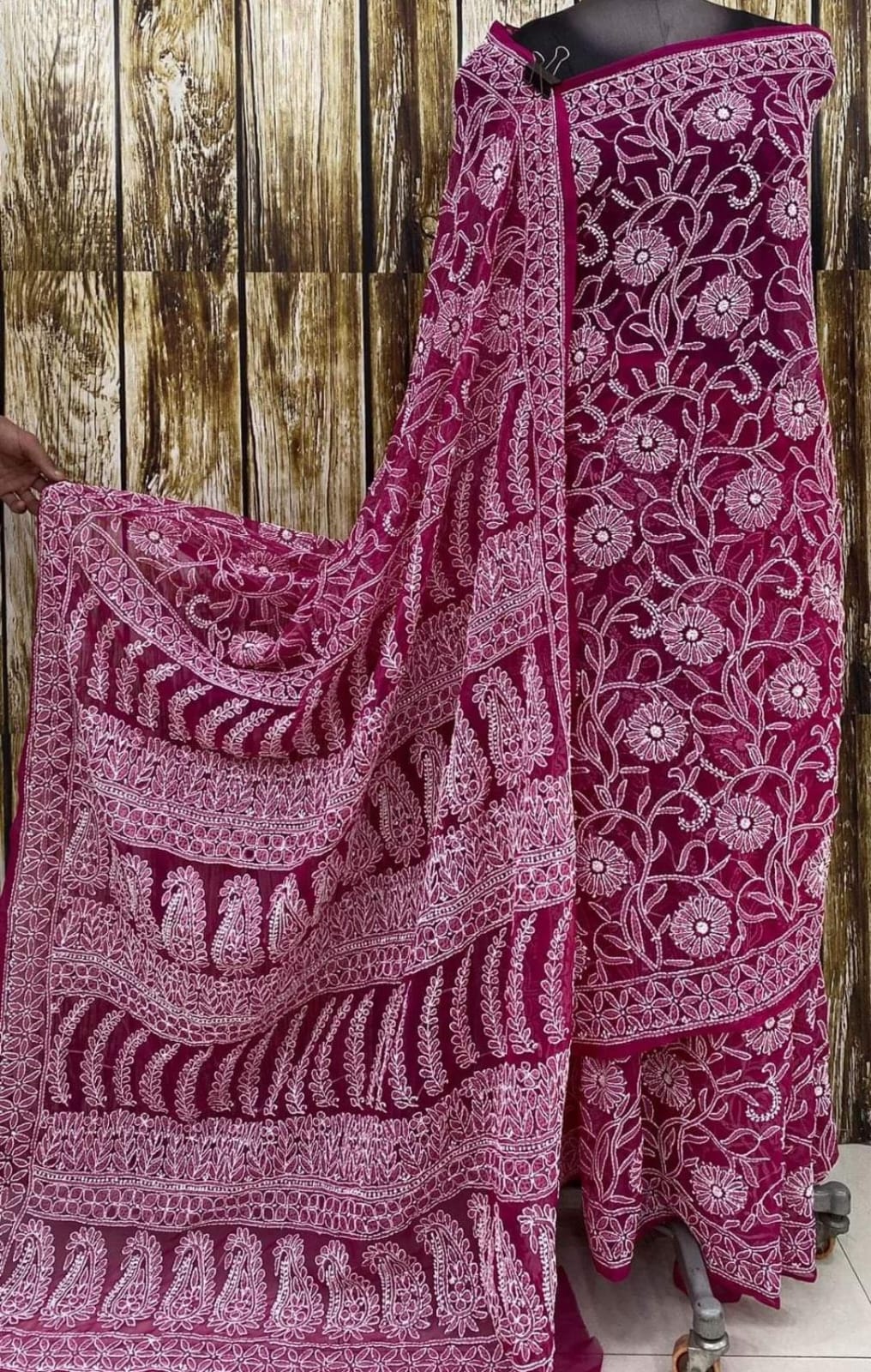 Buy Chiffon Chikankari Saree Beautiful Dense Motifs Palla.