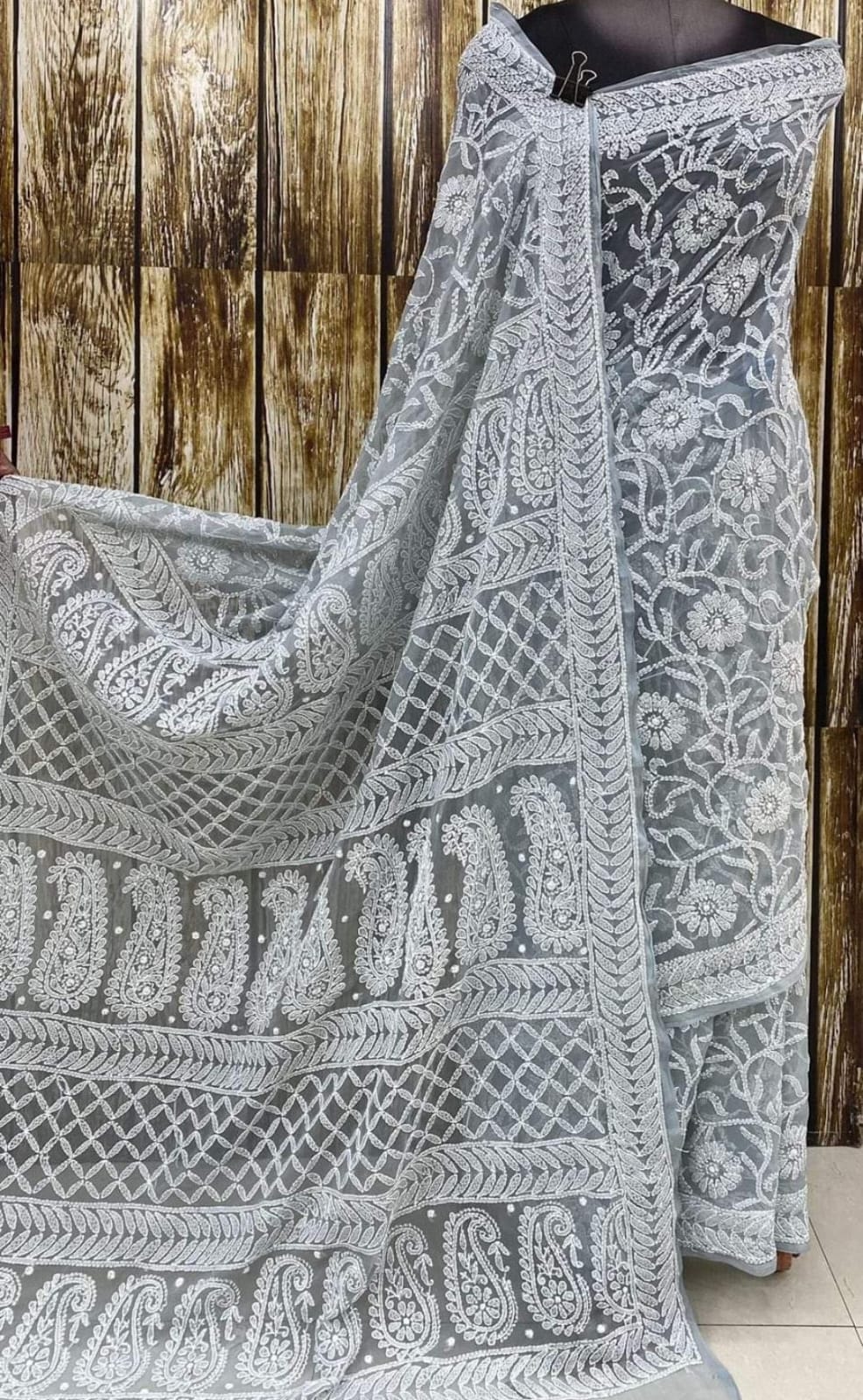 Buy Chiffon Chikankari Saree Beautiful Dense Motifs Palla.