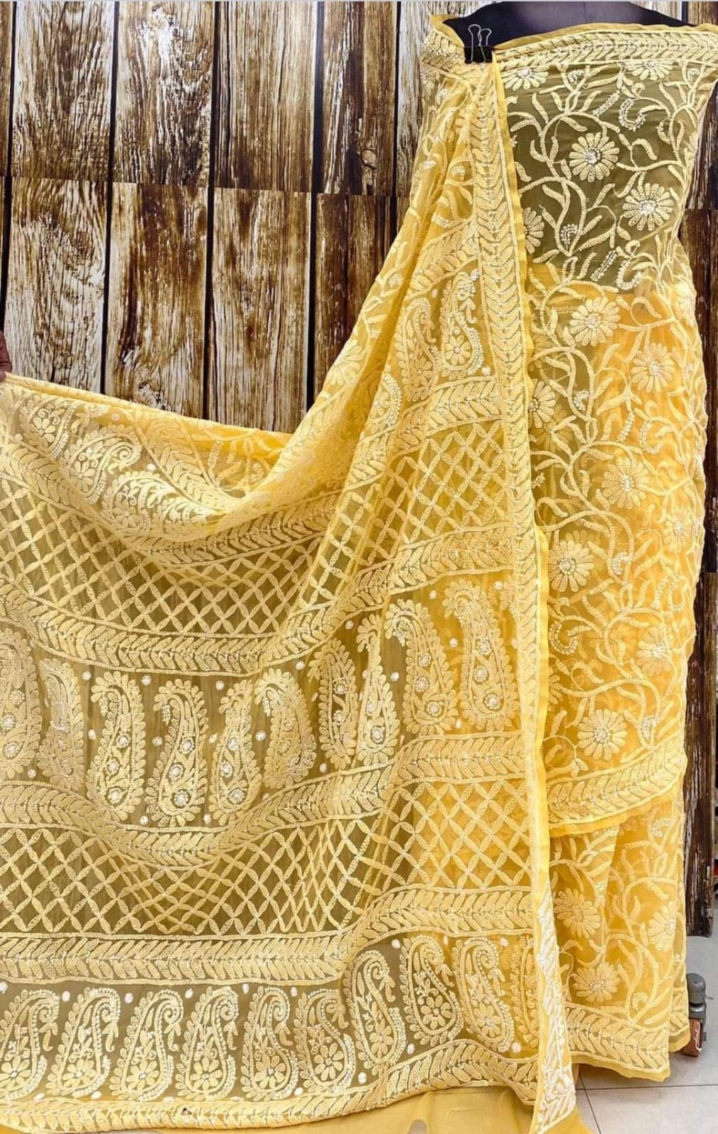 Buy Chiffon Chikankari Saree Beautiful Dense Motifs Palla.