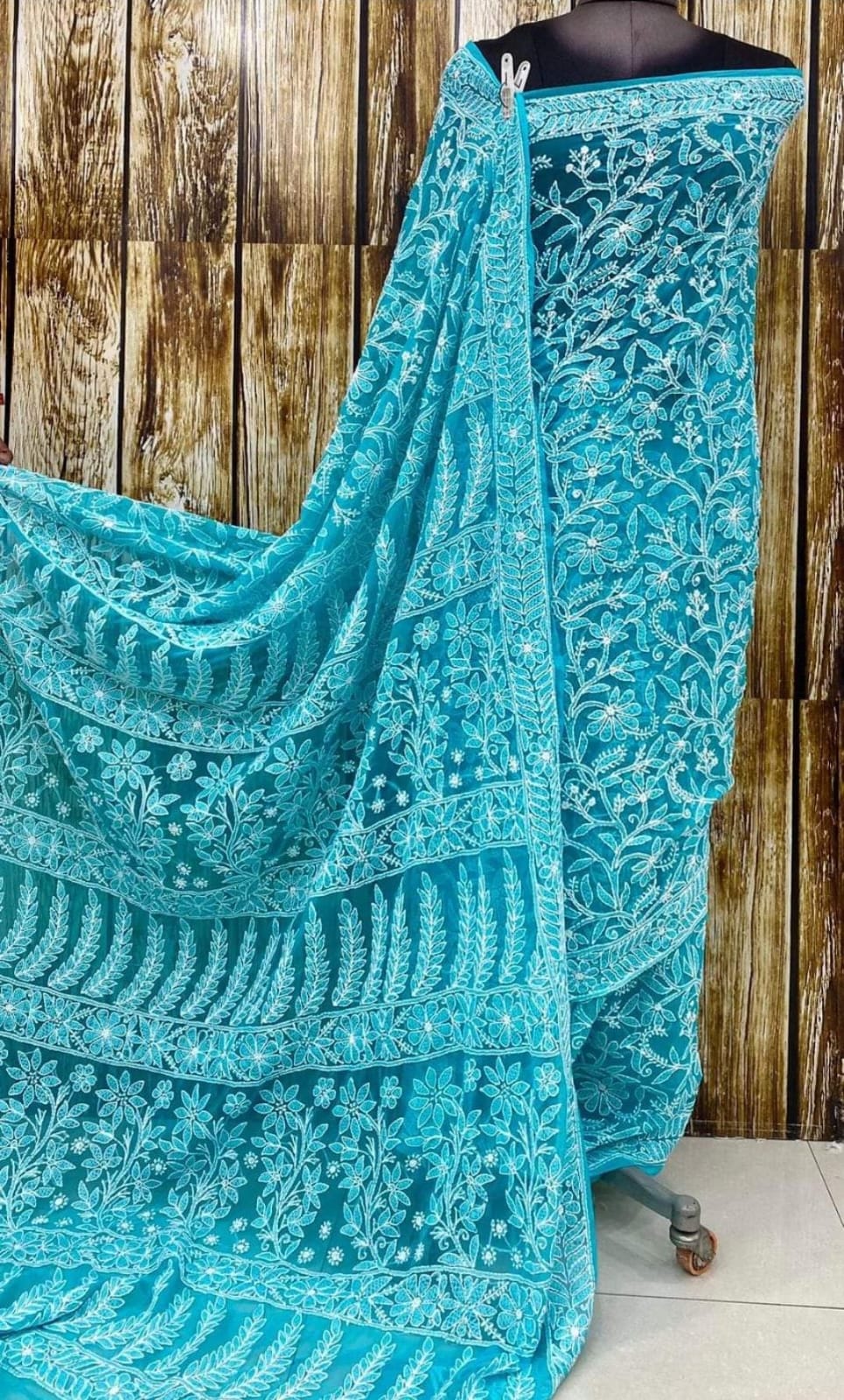 Buy Chiffon Chikankari Saree Beautiful Dense Motifs Palla.