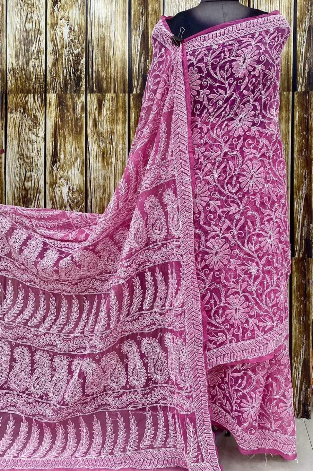 Buy Chiffon Chikankari Saree Beautiful Dense Motifs Palla.